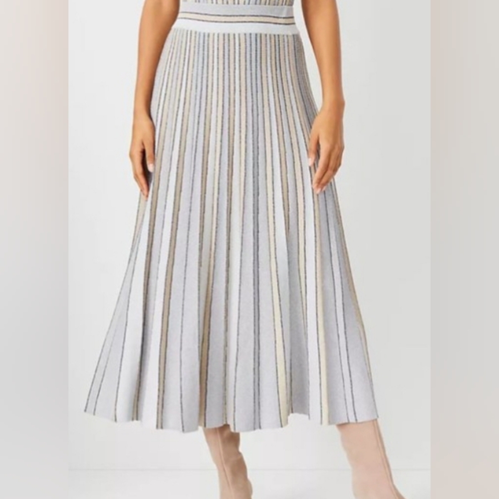 NWT Ann Taylor Pleated Stripe Shimmer A-line Skirt (L) & Sleeveless Top (M)